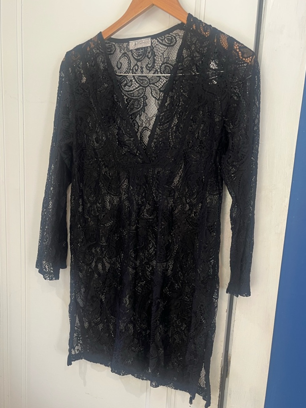 J Valdi Swim Black Lace V-Neck Tunic Top